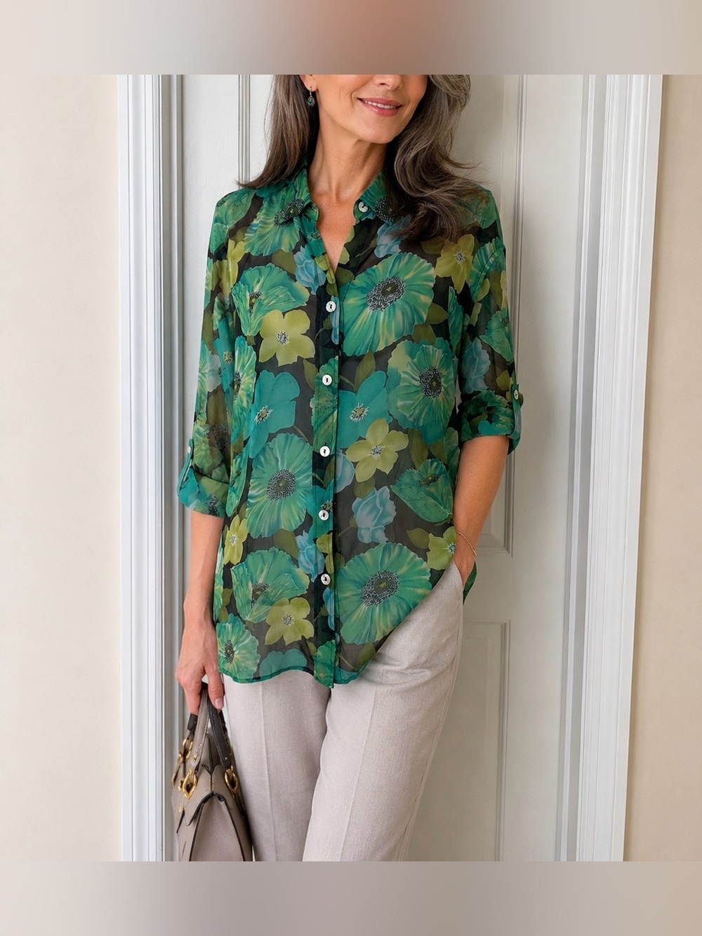 Vtg Sarah B. Studio Woman’s Floral 100% Silk Top, Sz M